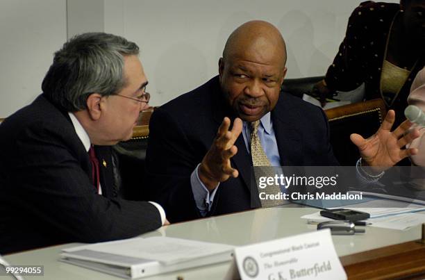 Rep. G.K. Butterfield, D-NC, and Rep. Elijah Cummings, D-Md., at a Congressional Black Caucus hearing to examine the impact of Social Security...
