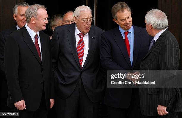 Deputy First minister Martin McGuinness, of Sinn Fein, First Minister Ian Paisley, of the DUP, UK Prime Minister Tony Blair, and Irish Prime Minister...