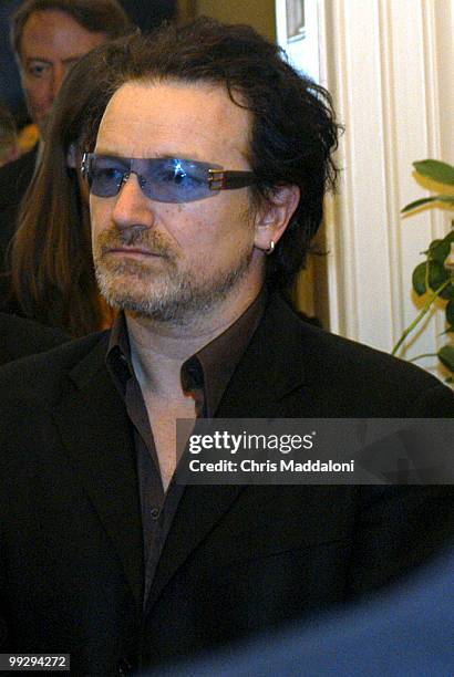 Singer and activist Bono in Sen. Bill Frist's office in the Capitol. Bono was on the Hill to talk about AIDS.