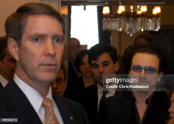 Singer and activist Bono in Sen. Bill Frist's office in the Capitol. Bono was on the Hill to talk about AIDS.