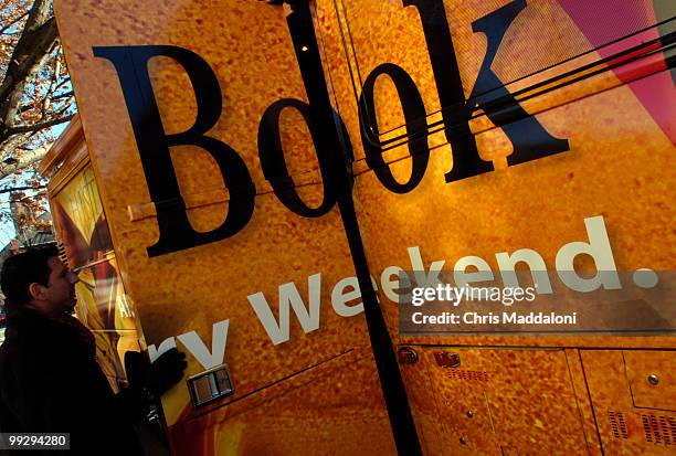 Donald Hirsch enters the CSPAN Book TV studio bus parked in front of the Library of Congress today as a part its nationwide tour.