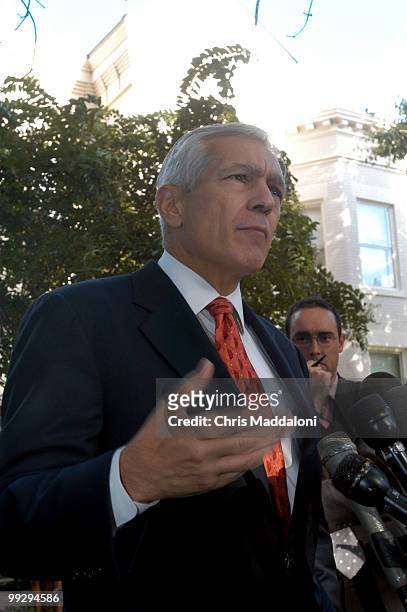 Wesley Clark talks with reporters prier to meeting with members of Congress in Washington, D.C..