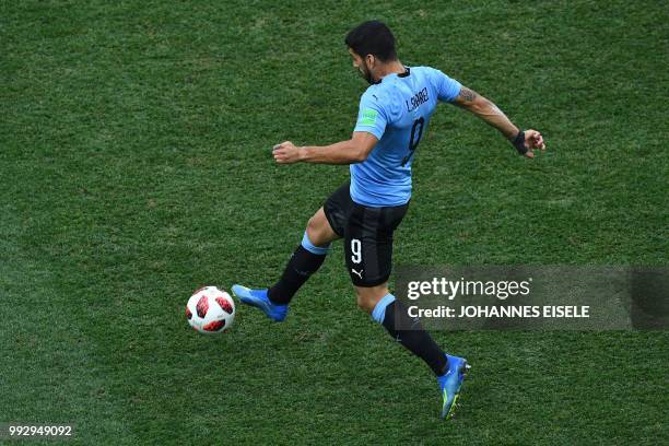 Uruguay's forward Luis Suarez controls the ball during the Russia 2018 World Cup quarter-final football match between Uruguay and France at the...