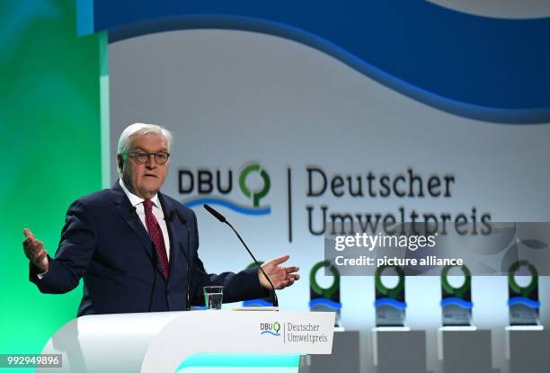 German President Frank-Walter Steinmeier speaks during the ceremony of the German Environment Award of the German Federal Foundation for the...