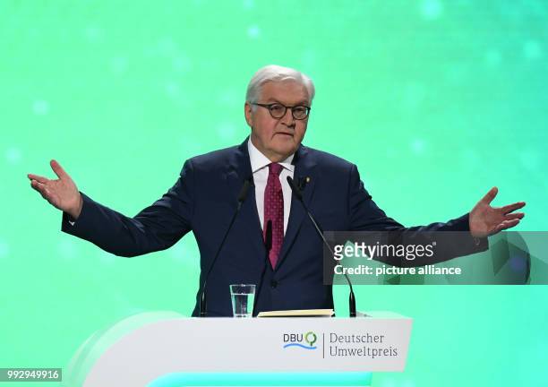 German President Frank-Walter Steinmeier speaks during the ceremony of the German Environment Award of the German Federal Foundation for the...