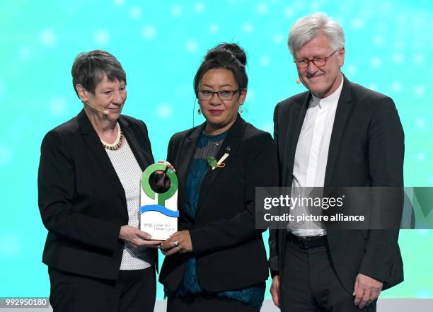 Doreen de Brum, daughter of the late foreign minister of the Marshall Islands, Tony de Brum, receives the German Environment Award of the German...