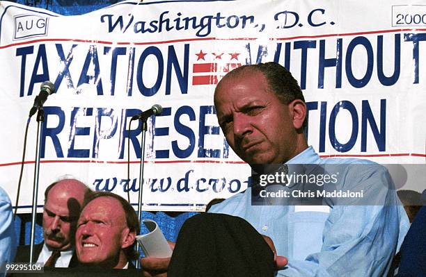 Mayor Anthony Williams at a rally at Freedom Plaza supporting Congressional voting rights for Washington, DC. About 500 people attending the rally,...