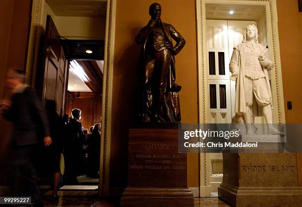 30pm. Sen. Tom Harkin, D-Ia., leaves a Democrfat press conference againt the GOP thirty-hour session in protest of the Democrat's blocking of GOP...