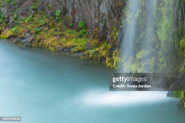 godafoss, waterfall of the gods, iceland - northeast iceland stockfoto's en -beelden