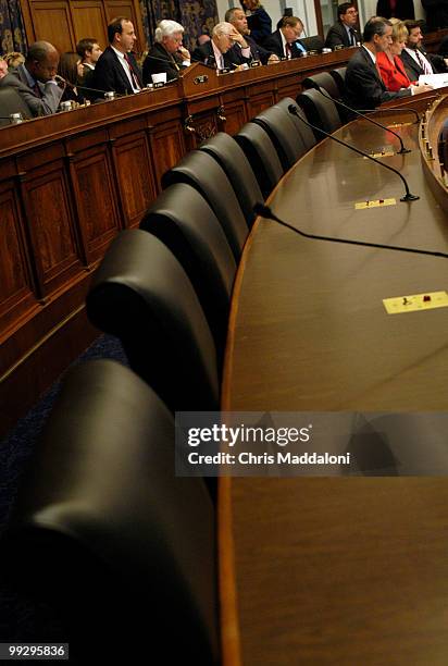 Empty seats show Democrats boycotting the hearing when former FEMA Director Michael Brown testified before the House Select Hurricane Katrina...