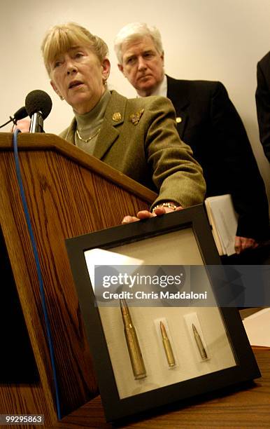 Rep. Carolyn McCarthy, D-NY, and Rep. James Moran, D-Va., at a news conference to reintroduce legislation, "The.50 Caliber Sniper Rifle Reduction...