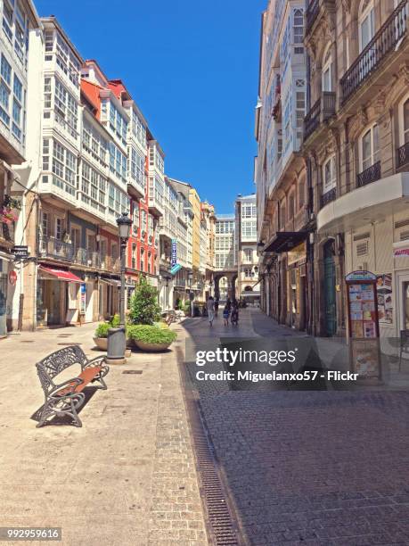 shopping street in a coruna, galicia, spain - calle stock pictures, royalty-free photos & images