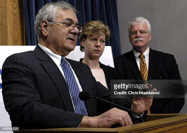 Rep. Barney Frank, D-Mass.; Rep. Tammy Baldwin, D-Wis., and Rep. George Miller, D-Calif., at a news conference on the weakening of protections by the...