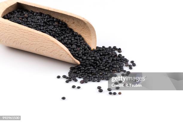 beluga. black lentil in scoop on white background - 2016 243 stock pictures, royalty-free photos & images