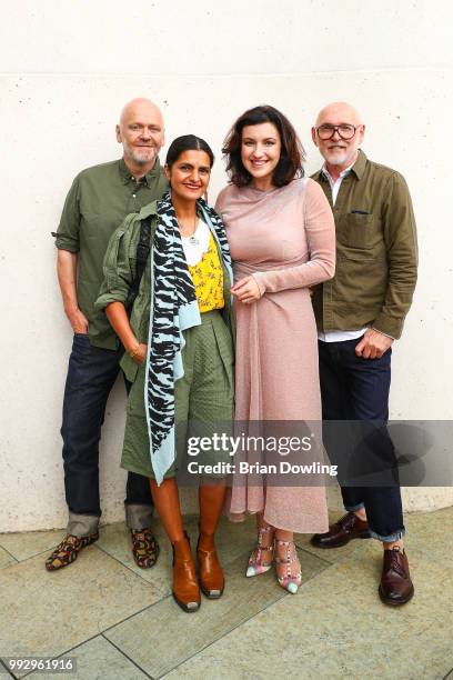 Joerg Ehrlich, Leyla Piedayesh, Dorothee Baer, and Otto Droegsler attend the Fashion Council Germany reception at Bundeskanzleramt on July 6, 2018 in...