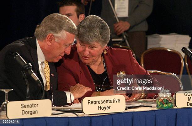 Rep. Steny Hoyer, D-Md., speaks to Delaware Governor Ruth Ann Minner, D, at the 2003 National Governors Association winter meeting at the J.W....