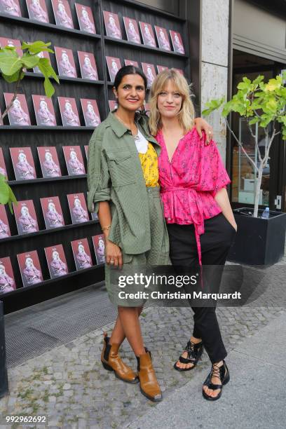 Heike Makatsch and Leyla Piedayesh attend the Magazine Lauch Party on July 6, 2018 in Berlin, Germany.