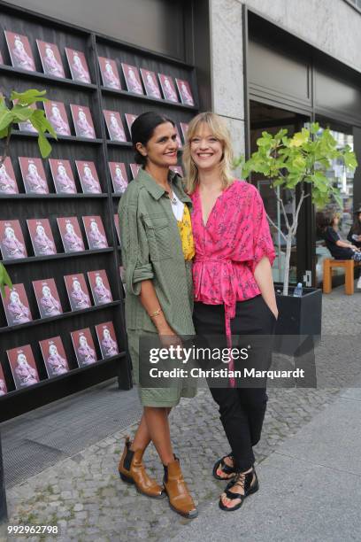 Heike Makatsch and Leyla Piedayesh attend the Magazine Lauch Party on July 6, 2018 in Berlin, Germany.