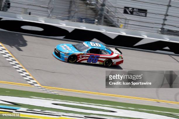 Timmy Hill, driver of the VSI Racing Toyota during practice for the Coca-Cola FireCracker 250 race on July 5 at Daytona International Speedway in...