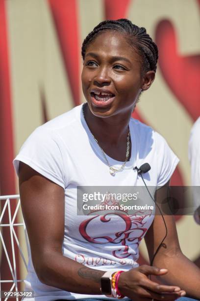 Canadian Olympic sprinter Crystal Emmanuel at press conference launching the 2018 Athletics Canada National Track and Field Championships held on...