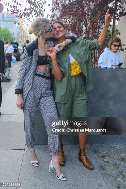 Caro Dauer and Leyla Piedayesh attend the Magazine Lauch Party on July 6, 2018 in Berlin, Germany.