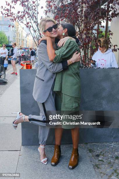 Caro Dauer and Leyla Piedayesh attend the Magazine Lauch Party on July 6, 2018 in Berlin, Germany.