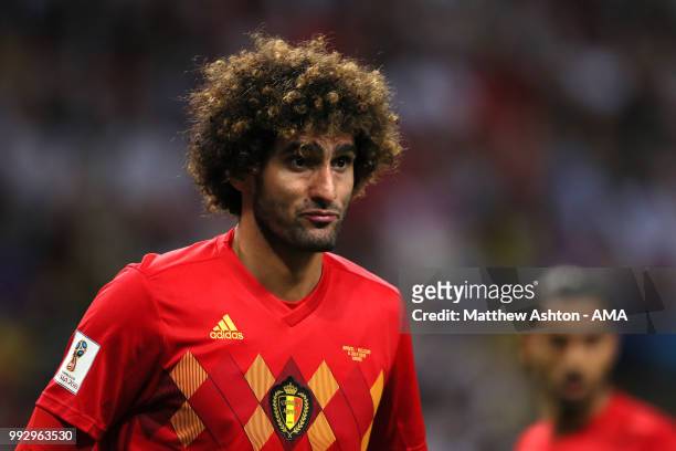 Marouane Fellaini of Belgium looks on during the 2018 FIFA World Cup Russia Quarter Final match between Brazil and Belgium at Kazan Arena on July 6,...