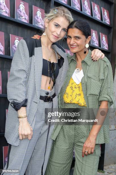 Caro Dauer and Leyla Piedayesh attend the Magazine Lauch Party on July 6, 2018 in Berlin, Germany.