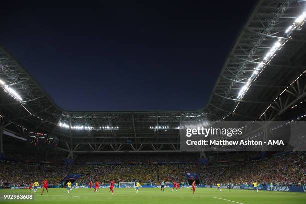 General View of match action in the Kazan Arena during the 2018 FIFA World Cup Russia Quarter Final match between Brazil and Belgium at Kazan Arena...