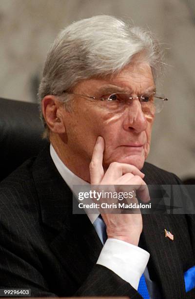 Chairman John Warner, R-Va., at a Senate Armed Services Committee committee hearing on the future of military commissions in light of the Supreme...