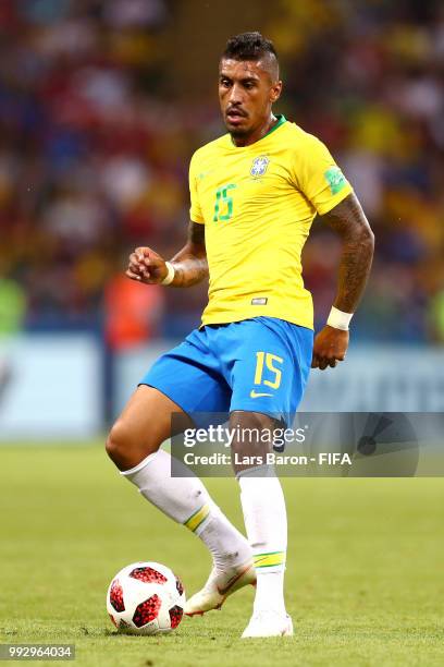 Paulinho of Brazil in action during the 2018 FIFA World Cup Russia Quarter Final match between Brazil and Belgium at Kazan Arena on July 6, 2018 in...