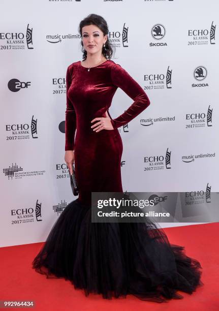 Instrumentalist Ksenija Sidorova arrives at the red carpet of the 'Echo-Klassik' classical music award ceremony in Hamburg, Germany, 29 October 2017....