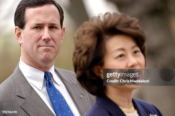 Sen. Rick Santorum, R-Pa., and Labor Secretary Elaine Chao at a news conference in Upper Senate Park to rollout the Senate Republican Jobs Agenda.