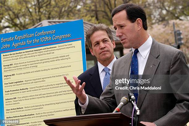 Sen. Norm Coleman, R-Mn., and Sen. Rick Santorum, R-Pa., at a news conference in Upper Senate Park to rollout the Senate Republican Jobs Agenda.