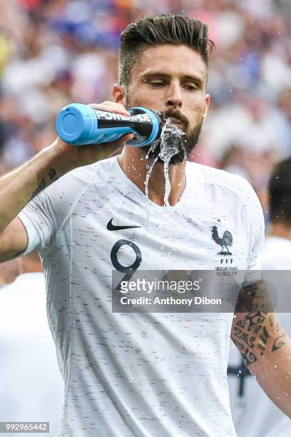Olivier Giroud of France drinks water during 2018 FIFA World Cup Quarter Final match between France and Uruguay at Nizhniy Novgorod Stadium on July...