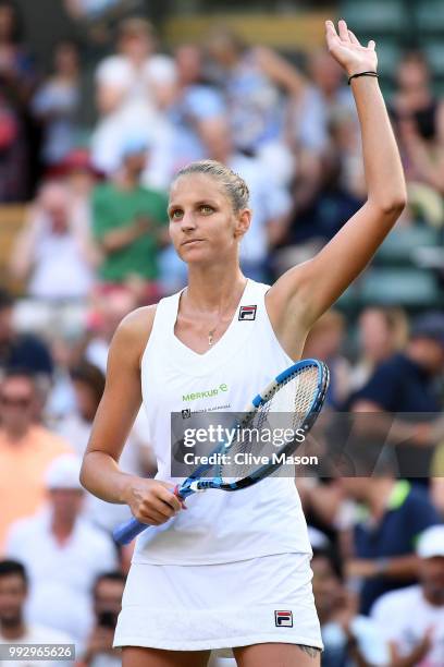 Karolina Pliskova of Czech Republic celebrates after defeating Mihaela Buzarnescu of Romania in their Ladies' Singles third round match on day five...