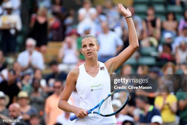 Karolina Pliskova of Czech Republic celebrates after defeating Mihaela Buzarnescu of Romania in their Ladies' Singles third round match on day five...