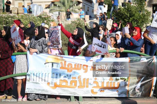 Supporters gather near Raed Salah's house after Palestinian resistance icon Raed Salah was released from jail to house arrest, in Haifa, Israel on...