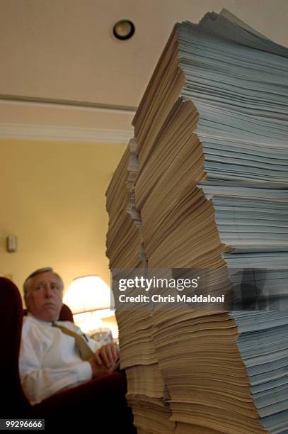 House Minority Whip Steny Hoyer, D-Md., with 200,000 petitions against privatization of Social Security at a pen and pad briefing with reporters in...