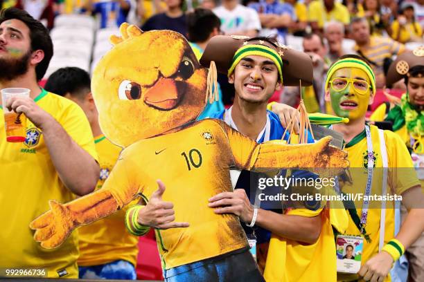 Brazil fan enjoys the atmosphere in the ground before the 2018 FIFA World Cup Russia Quarter Final match between Brazil and Belgium at Kazan Arena on...