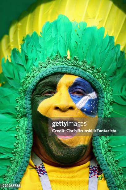 Brazil fan enjoys the atmosphere in the ground before the 2018 FIFA World Cup Russia Quarter Final match between Brazil and Belgium at Kazan Arena on...