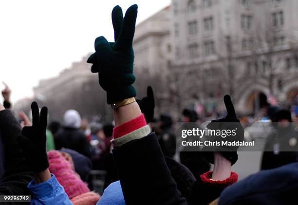 Protesters during the 2005 Inaugural parade along Pennsylvania Ave.