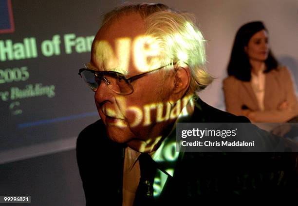 Electron mircoscope inventor and Hall of Famer James Hillier at the 2005 National Inventors Hall of Fame Inductee announcement ceremony.