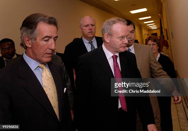 Sinn Fein Chief Negotiator Martin McGuinness is escorted down the hallway by Congressmen, like Rep. Richard Neal, D-Ma. And Rep. Joseph Crowley, D-NY...