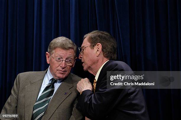 Sen. Conrad Burns, R-Mt., and Sen. Pete Domenici, R-NM, at a press conference to support up-or-down votes for judges, which could trigger the nuclear...