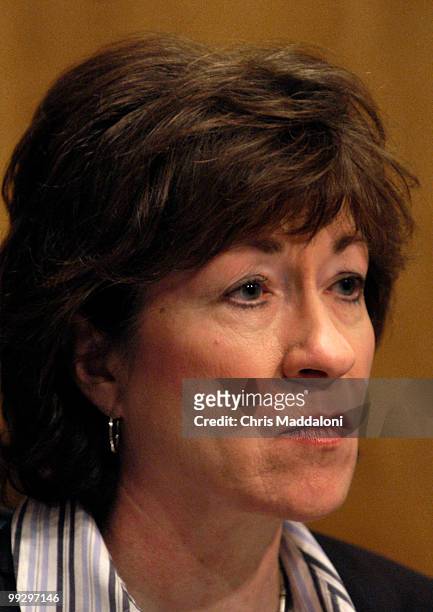 Chairman Susan Collins, R-Me., watches Homeland Security Secretary Michael Chertoff testify at a Senate Homeland and Security Governmental Affairs...