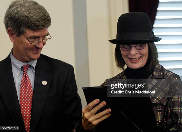 Congressional Historic Preservation Caucus co-chair Brad Miller, D-NC, presented actress Diane Keaton with a plaque for her work in saving old...