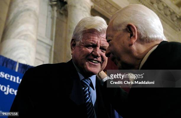 Sen. Robert Byrd, D-WV, congratulates Sen. Edward Kennedy, D-Ma., at a ceremony to announce the start of the Edward M. Kennedy Oral History Project...