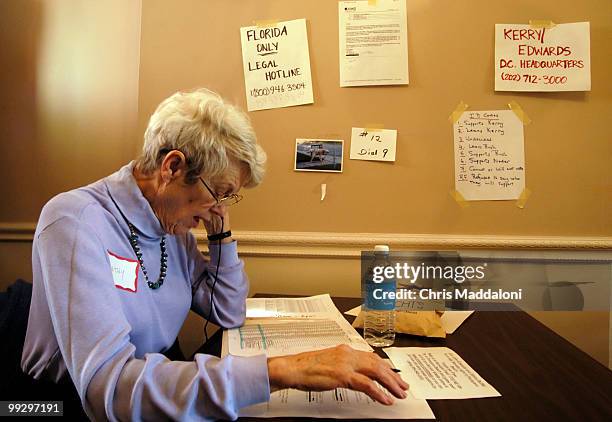 Kathy Schmidt, from Washington, DC, works the phones in shifts for the Kerry campaign at a Capitol Hill phone bank at 511 C St. NE.