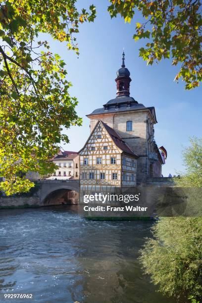 old town hall, unesco world heritage site, regnitz river, bamberg, franconia, bavaria, germany - regnitz stockfoto's en -beelden